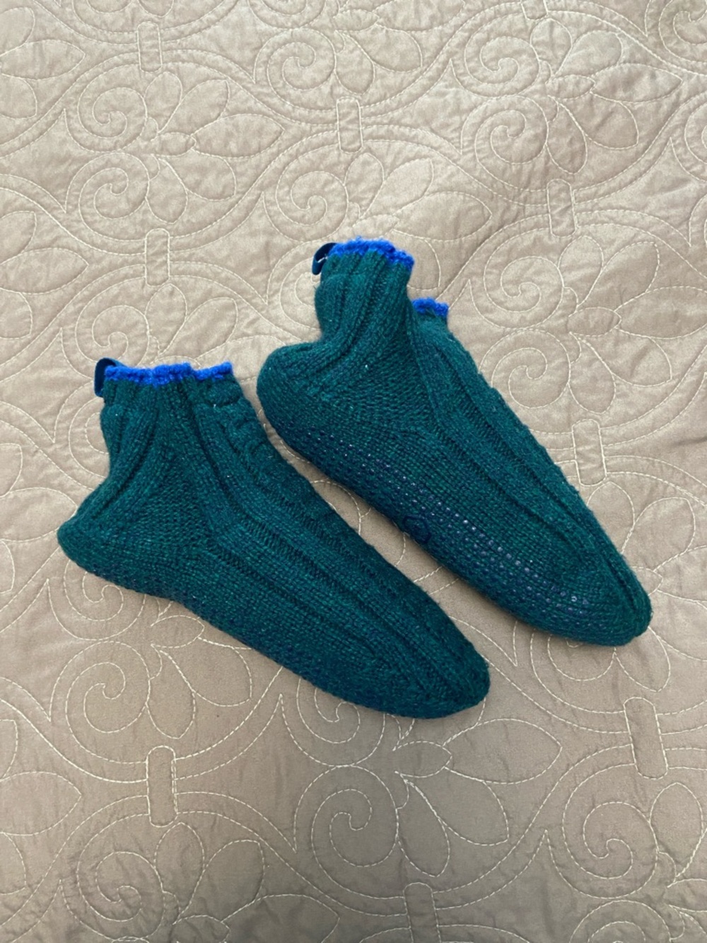 Bombas Teal and Blue Knit Non-Slip Slipper Socks